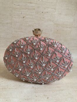 Salmon Pink Oval Pearl Clutch Bag, 6 of 10