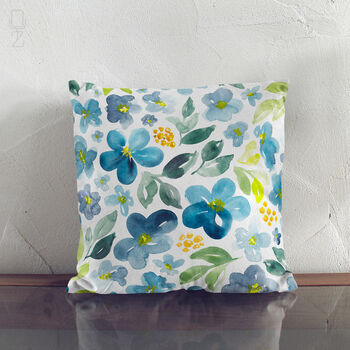 Blue Watercolor Botanical Wildflower Cushion Cover, 9 of 12