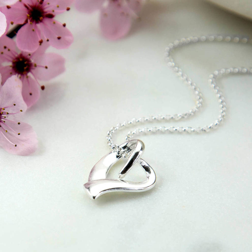 Sterling Silver Ribbon Heart Necklace By Martha Jackson Sterling Silver