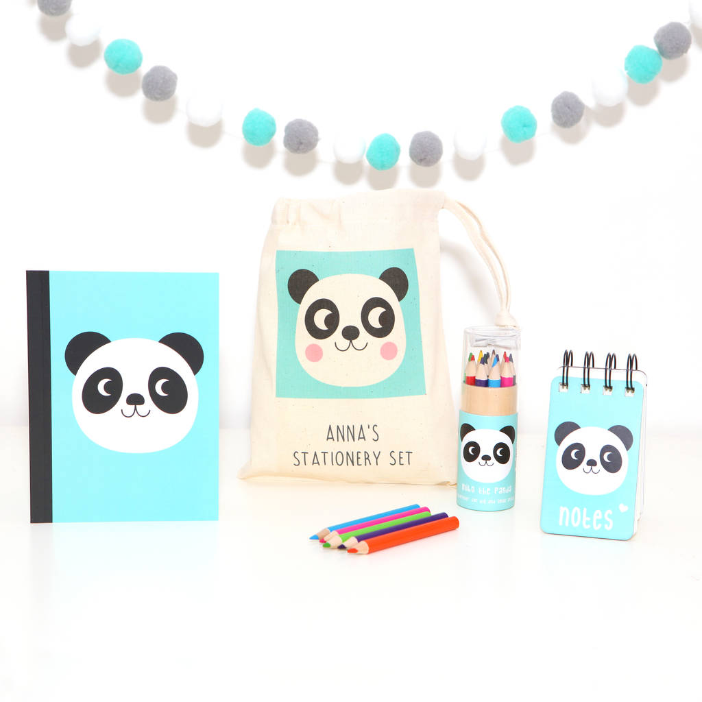 panda stationery set with personalised bag by red berry apple