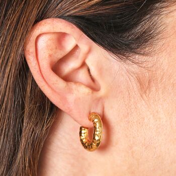 Stainless Steel Molten Hammered Hoop Earrings In Gold, 3 of 4