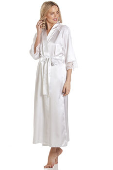 British Made White Bridal Long Satin Dressing Gown With Lace Detail Ladies Size 8 To 28 UK, 4 of 5