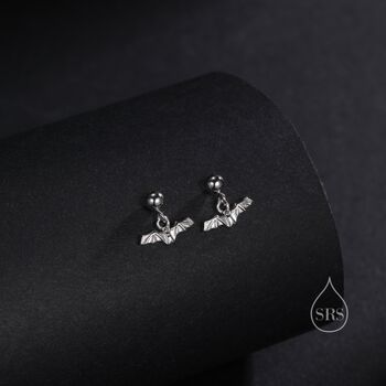 Extra Tiny Bat Drop Stud Earrings In Sterling Silver, 5 of 7