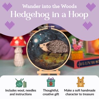 Hedgehog In A Hoop Needle Felting Craft Kit, 2 of 11
