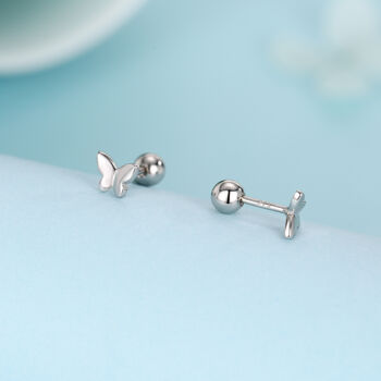 Sterling Silver Butterfly 18 G Screw Back Stud Earrings, 4 of 12