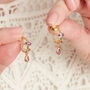 Purple Amethyst Dangle Gold And Silver Hoop Studs, thumbnail 4 of 10