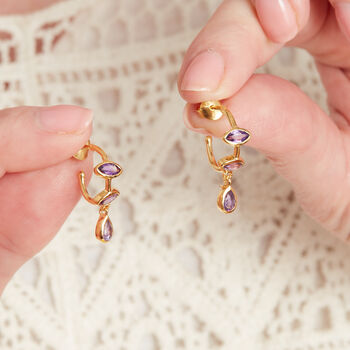 Purple Amethyst Dangle Gold And Silver Hoop Studs, 4 of 10