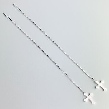 Sterling Silver Gothic Cross Threader Earrings, 3 of 6