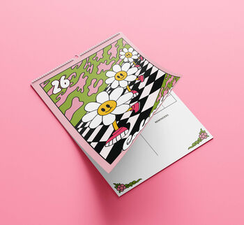 2026 Green And Pink Daisy Calendar, 4 of 5