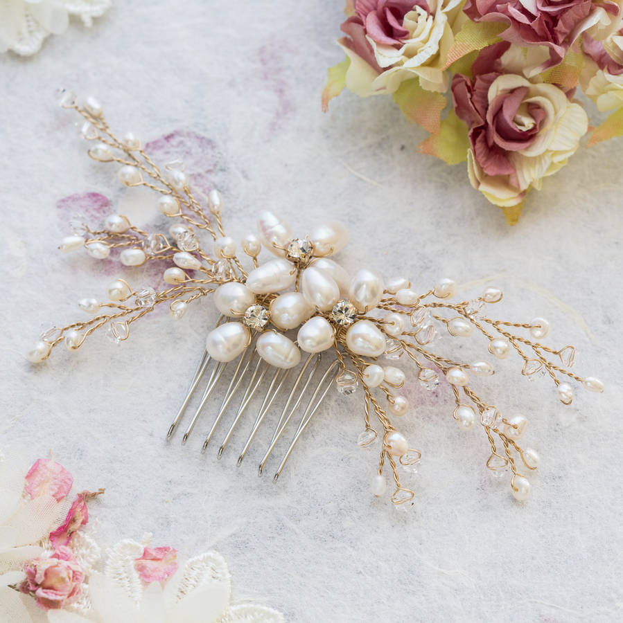 gold pearl hair comb