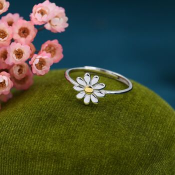Sterling Silver Adjustable Daisy Flower Ring, 3 of 8