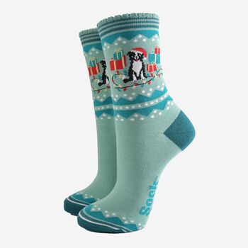 Women's Bamboo Socks Christmas Border Collie, 2 of 5