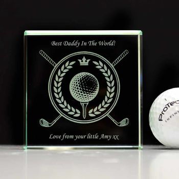 Personalised Glass Block For Dad Golf Design, 2 of 3
