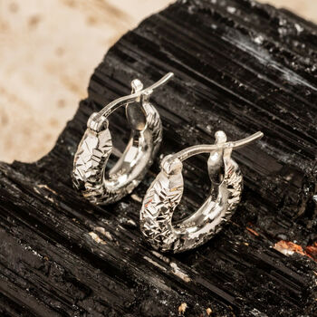 Diamond Cut Recycled Silver Chunky Hoop Earrings, 5 of 11