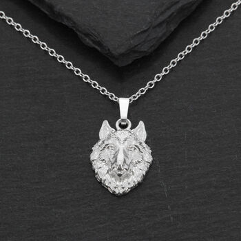 Wolf Head Pendant In Solid Sterling Silver, 2 of 2