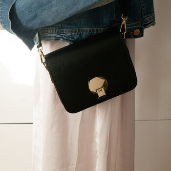 Small Black Leather Crossbody Handbag, Black Shoulder Bag, 6 of 12