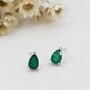 Sterling Silver Tiny Genuine Green Onyx Droplet Stud Earrings, thumbnail 1 of 11