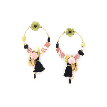 Flower Jade Post Earrings, With Black And Pink Colours, 3 of 3