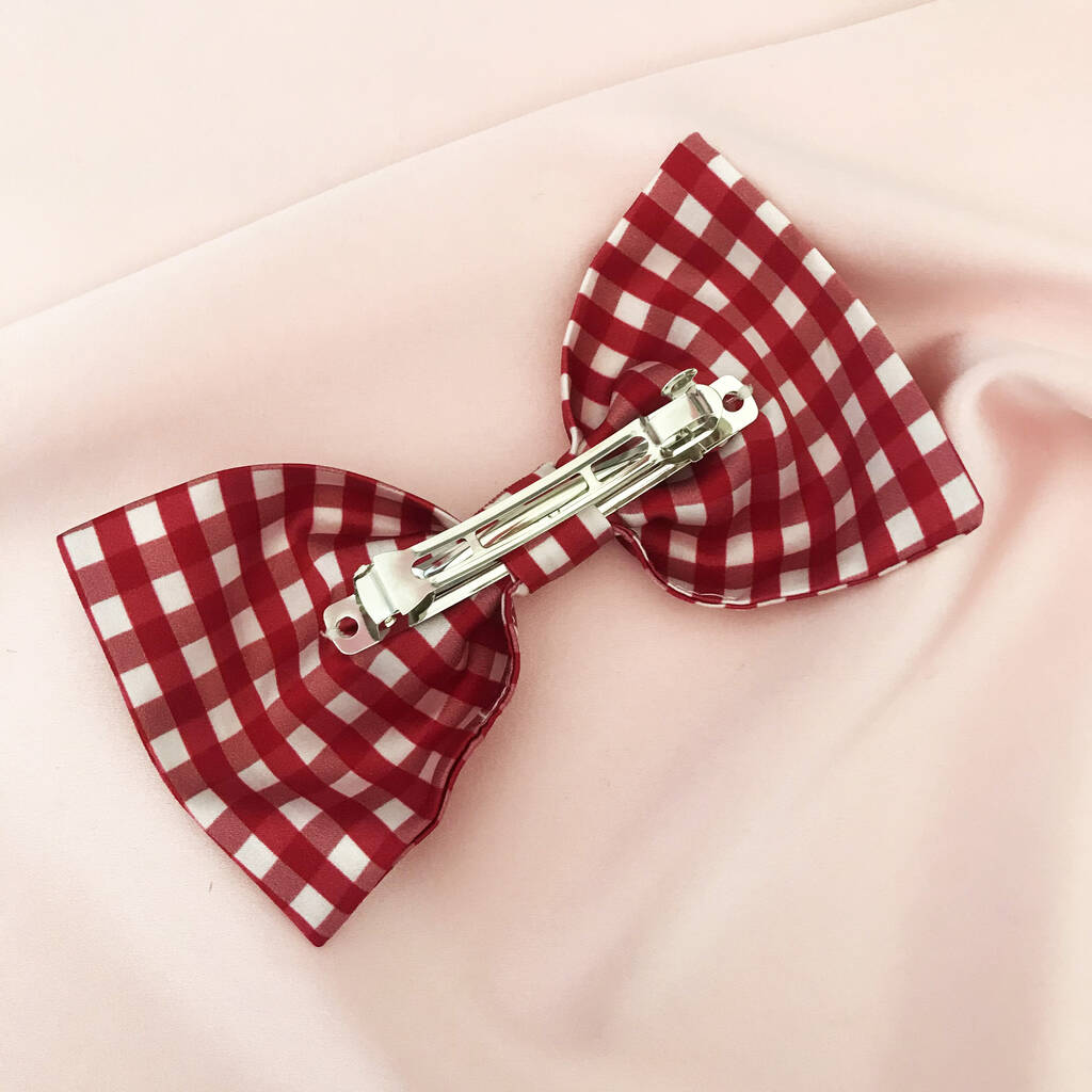 Red Gingham Print Euphrasie Hair Bow By Mille Saisons