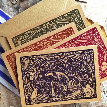 Woodland Badger Linocut Cards And Envelopes, 5 of 7