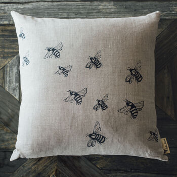 Bee Handprinted Linen Cushion, 2 of 2