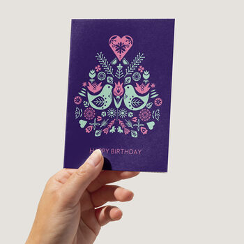 Scandi Style Pattern Purple Happy Birthday Card, 3 of 4