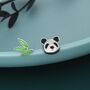 Mismatched Panda And Bamboo Leaf Stud Earrings In Sterling Silver, thumbnail 2 of 10