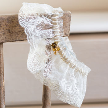 Personalised Bee And Flower Lace Wedding Garter / Two Sizes, 2 of 6