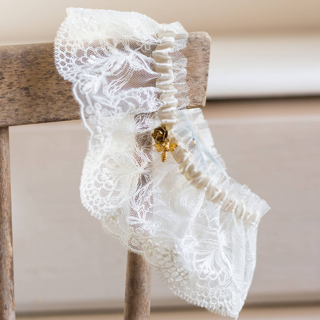 Personalised Bee Lace Wedding Garter Gift For The Bride, 1 of 7