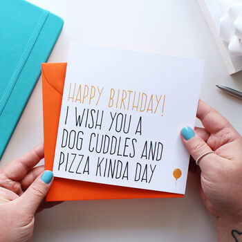 'Cat/Dog Cuddles And Pizza' Birthday Card, 2 of 3