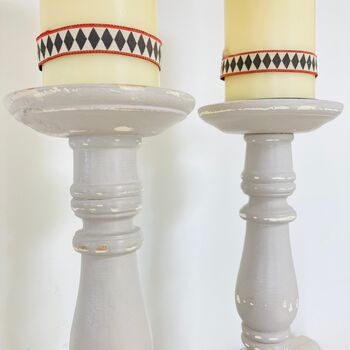 Pair Of Large Vintage Painted Pillar Candlesticks ~ 24, 4 of 8