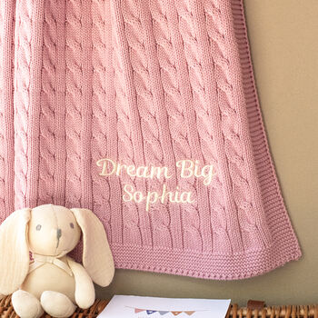 Personalised Luxury Cable Knit Baby Blanket With Script Name, 2 of 11