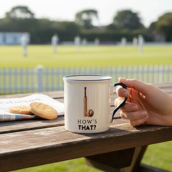 Cricket Mug Gift “How’s That” – Cricket Lover Tea Coffee Cup, 3 of 5