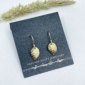 9ct Yellow Gold Leaf Earrings, 3 of 11
