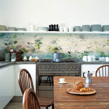 Blue Watercolour Kitchen Backsplash Designer Wallpaper By Lime Lace ...