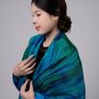 100% Mulberry Silk Scarf, Turquoise And Peacock Blue In Gift Box, thumbnail 2 of 12
