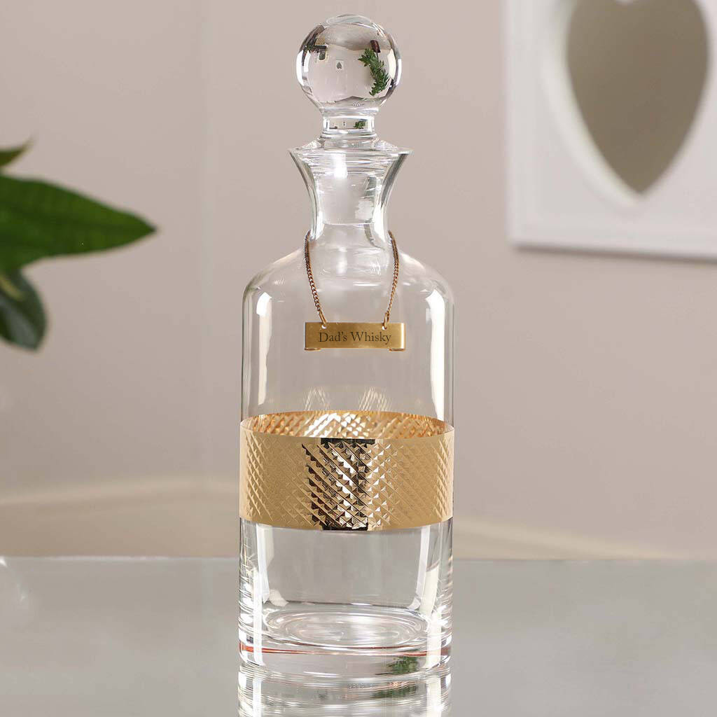 Gold Diamond Whisky Decanter With Personalised Tag By Dibor