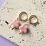 Handmade Pink Ceramic Flower Huggie Hoop Earrings, thumbnail 1 of 4