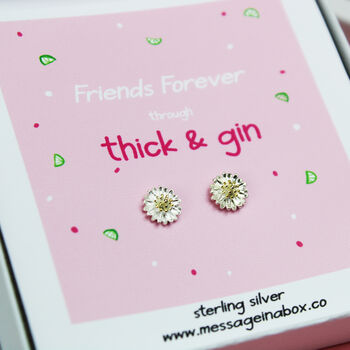 'Friends Forever Through Thick And Gin' Quote Earrings, 2 of 7