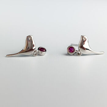 Sterling Silver And Pink Crystal Bird Stud Earrings, 2 of 5