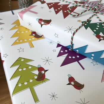 Robin And Christmas Tree Christmas Wrapping Paper, 3 of 11