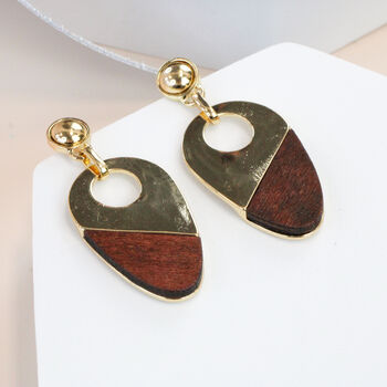 Gold Plated Imitation Wood Drop Earrings, 2 of 8