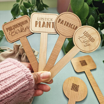 Personalised Set Of Three Wooden Qr Code Plant Marker, 2 of 10