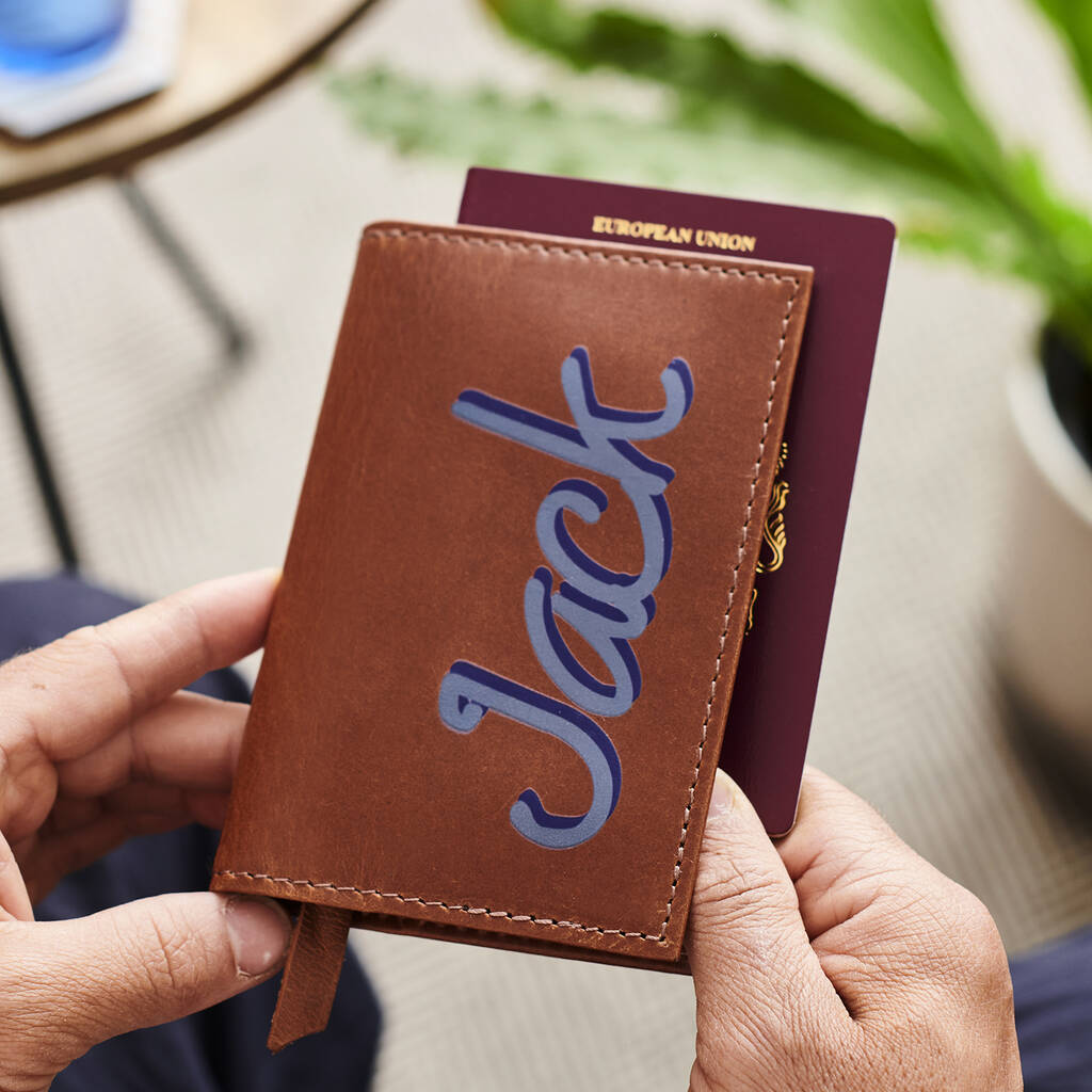Leather Passport Cover With Personalised Name By Vida Vida