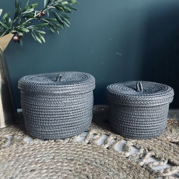 Set Of Two Grey Woven Baskets, 2 of 2