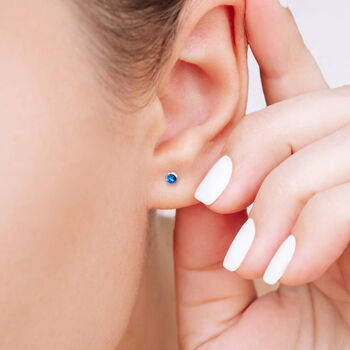 Mini Sterling Silver Ocean Blue Opal Stud Earrings, 8 of 11