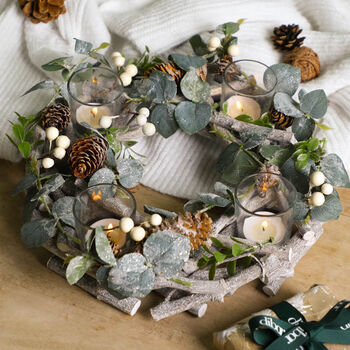 Evergreen Candle Holder Wreath Centerpiece, 3 of 6