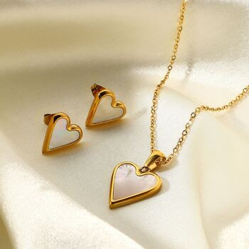 Mother Of Pearl Heart Necklace In 18 K Gold Plate, 2 of 3