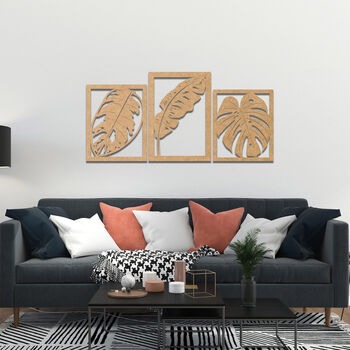 Tropical Leaves Trio Wooden Wall Art Set, 6 of 11