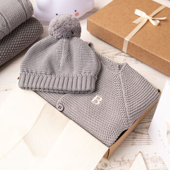 Luxury Hound Bobble Hat And Cardigan Baby Gift Box, 3 of 10